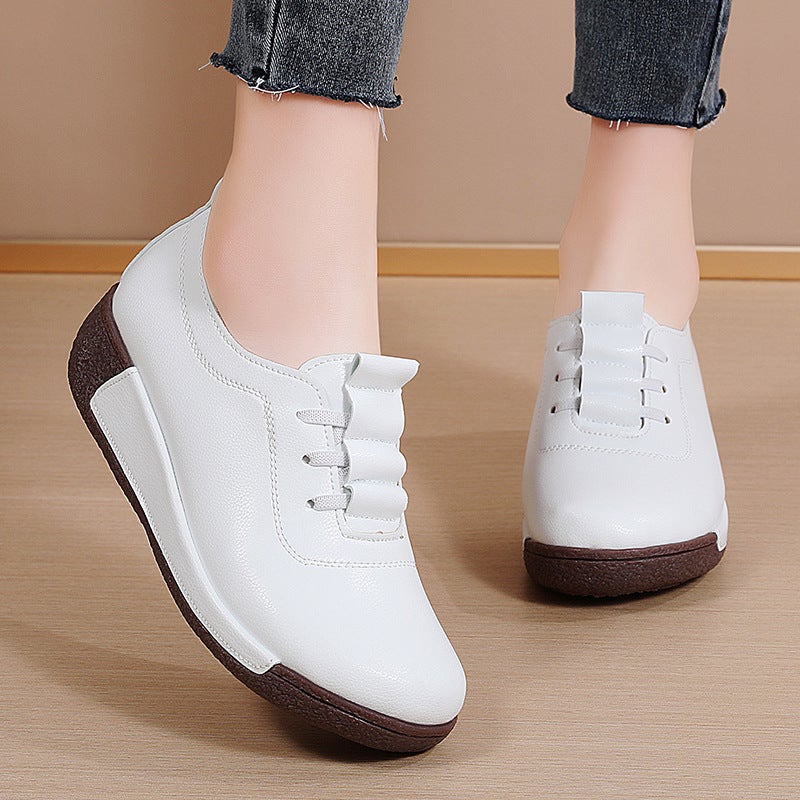 New Plus Size Sneaker Women'S Korean-Style Thick-Soled Rocking Shoes Women'S Genuine Leather Slip-On Wedge Casual Moms Shoes - Image 2